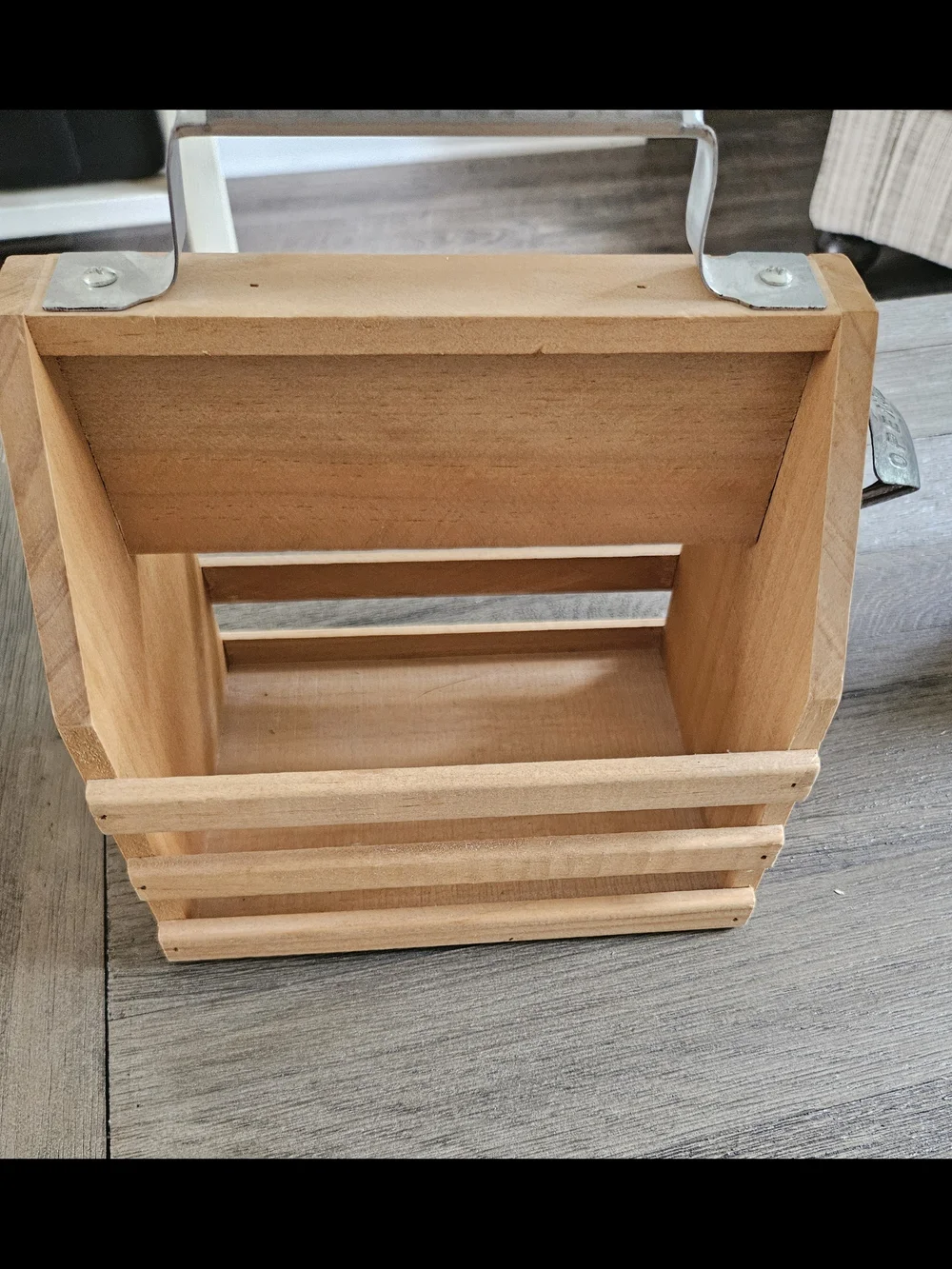 Wooden Caddy with Metal Handle and Bottle Opener - Natural Wood